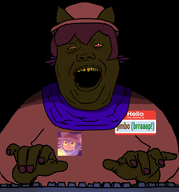 badge black_background black_skin brown_skin cat_ear closed_mouth clothes fat fatass hat jimbo_(namefag) jimbo_(user) jimbrap jimbraphog keyboard meta:leaky meta:namefags name_tag nigger obese oneshit oneshot oneshot_pedo_nigger oneshotfag open_mouth pedonigger pedophile purple_hair scarf shadow shitskin slop tongue typing variant:alicia vivo_endive yellow_sclera yellow_teeth // 1906x2048 // 424.8KB