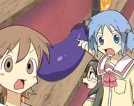 aioi_yuuko anime blue_eyes blue_hair bpc brown_eyes brown_hair eggplant female glasses meta:nas minakami_mai naganohara_mio nichijou open_mouth pointing school_uniform soy_parody variant:two_pointing_soyjaks // 623x493 // 239.8KB