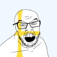 angry county cross flag flag:trøndelag glasses hair looking_at_you mustache norway open_mouth soyjak stubble teeth transparent_background trøndelag variant:feraljak // 1500x1500 // 37.8KB