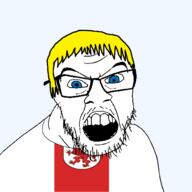 animal arm bird blue_eyes clothes country flag flag:west_pomeranian glasses griffin hair leg mustache open_mouth poland soyjak stubble teeth transparent transparent_background variant:feraljak voivodeship west_pomeranian yellow_hair // 1500x1500 // 78.5KB