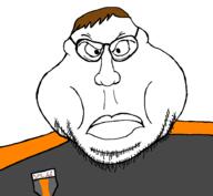 badge brown_hair closed_mouth cursive_text dan fixed_coloring_reupload glasses soybooru soyjak stubble subvariant:meximutt_front variant:meximutt // 910x841 // 25.3KB