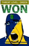 ahegao emerald featured flag:tokelau gem glasses green green_eyes hair looking_up open_mouth schlog_color_event soyjak soyjak_blog star_(symbol) stubble teeth text threat_level_green tokelau variant:cobson won // 721x1115 // 168.2KB