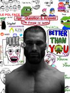 4chan amphibian anime ashbie bloodshot_eyes clothes crying discord distorted duel ear enbie frog gigachad glasses green_hair greentext hair hand holding_object janny kiwifarms leftypol makeup mask meta meta:gigachaded multiple_soyjaks nas:gigachad nas:pepe open_mouth pepe_the_frog qa_(4chan) reddit redraw rope smile smug soyjak stonetoss stubble subnas:apu subvariant:patrick subvariant:pol_face suicide text tongue tranny tshirt twitter variant:bernd variant:chudjak variant:cobson variant:cryboy_soyjak variant:gapejak variant:its_out_get_in_here variant:markiplier_soyjak variant:soyak yotsoyba // 2894x3832 // 2.3MB