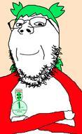 4chan anime arm artist:xJanny badge closed_mouth clothes crossed_arms glasses green_hair hair looking_at_you smile smirk smug stubble suba variant:gapejak yotsoyba // 730x1194 // 50.7KB