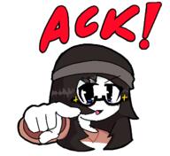 ack beanie blue_eyes blush clothes female glasses hair hand hat open_mouth pointing pointing_at_viewer redraw soyjak text variant:soytan // 640x587 // 33.0KB
