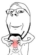 2soyjaks alternate arm blush closed_mouth glasses hair hand holding_object nipple smile soyjak stubble subvariant:chuddy subvariant:wholesome_soyjak variant:chudjak variant:gapejak // 676x1021 // 2.6MB