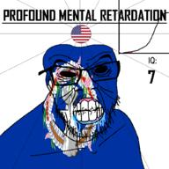angry bald black_eyes black_hole black_sclera clenched_teeth closed_mouth cracked_teeth drool ear flag flag:northern_mariana_islands flag:united_states glasses hair iq iq_bell_curve latte_stone mustache mwarmwar nightmare_fuel no_pupils northern_mariana_islands profound_mental_retardation retard soyjak star_(symbol) stubble territory text united_states variant:feraljak wrinkles // 1024x1024 // 203.5KB