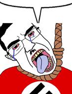 bloodshot_eyes clothes crying glasses hair hanging mustache nazism open_mouth pol_(4chan) politics rope soyjak speech_bubble speech_bubble_empty subvariant:patrick suicide swastika tongue variant:chudjak yellow_teeth // 720x950 // 285.7KB