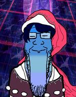 anime blue_hair blue_skin calm closed_eyes closed_mouth clothes doremy_sweet glasses hair hat santa_hat shawl smile soyjak stubble touhou variant:markiplier_soyjak video_game // 785x1000 // 632.7KB