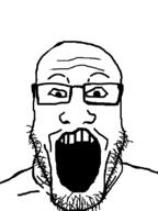 flipped glasses open_mouth soyjak stubble variant:markiplier_soyjak // 600x800 // 31.8KB