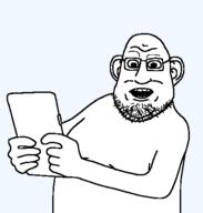 beard ear fat front_facing gape glasses holding_object holding_phone mouth_open nuvariant shocked smile surprised template variant:firstjak // 427x449 // 5.4KB