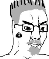 angry chud closed_mouth eduard_limonov glasses goatee grey_hair mustache queen_of_spades russia soyjak spade variant:chudjak // 645x770 // 64.3KB