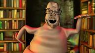 angry book bookshelf boomer dance glasses globglogabgalab mustache open_mouth soyjak stubble variant:feraljak // 480x270 // 148.6KB