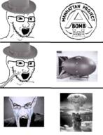 4soyjaks atomic_bomb bloodshot_eyes clothes crying fat_man fedora glasses manhattan_project nagasaki open_mouth oppenheimer say_word_money_stolen soyjak stubble variant:impish_soyak_ears variant:markiplier_soyjak variant:soyak wrench // 608x795 // 362.9KB