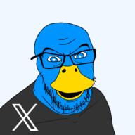 angry animal beak bird blue blue_eyes eyebrows glasses logo looking_at_you open_mouth soyjak stubble twitter variant:feraljak x // 1500x1500 // 51.4KB