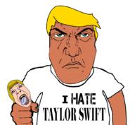 2soyjaks ack angry blond closed_mouth crying donald_trump hair holding_object i_hate orange_skin president punisher_face soyjak subvariant:science_lover taylor_swift text tongue united_states variant:bernd variant:markiplier_soyjak yellow_hair // 1016x934 // 341.5KB