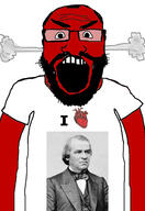 andrew_johnson angry balding beard clothes glasses hair heart i_love open_mouth red_skin soyjak subvariant:science_lover tshirt variant:markiplier_soyjak // 2819x4096 // 835.1KB