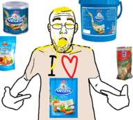 arm clothes condiment delikat ear glasses hand heart i_heart_nigger i_love open_mouth pointing seasoning soyjak stubble text tshirt variant:shirtjak vegeta // 621x559 // 325.4KB