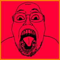 angry animated distorted glasses open_mouth red soyjak stubble subvariant:boat_rammer variant:bernd // 500x500 // 470.7KB