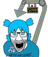 2020 4chan antichrist arm arrow badge blue_eyes blue_hair central_intelligence_agency clothes glasses great_reset i_love kanye_west schizo soyjak stubble text twitter variant:el_perro_rabioso // 685x800 // 101.9KB