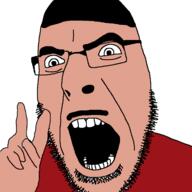 clothes hair hand mouth_open mustache red_shirt soyjak stubble tommy_parky utubetrollspolice variant:cobson // 721x720 // 53.8KB