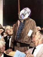 bloodshot_eyes crying dead flag freedom_of_speech glasses hair hanging mustache norman_rockwell open_mouth purple_hair rope soyjak stubble suicide tongue tranny variant:bernd // 4000x5200 // 21.8MB