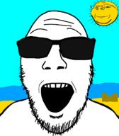 2soyjaks beach closed_mouth drawn_background glasses open_mouth sandcastle soyjak stubble sun sunglasses variant:gapejak variant:punk_revolution_soyjak // 660x756 // 53.2KB