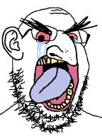 angry big_eyes bloodshot_eyes crazed crying ear gape gaping_mouth glasses kike_nose open_mouth red_eyes soyjak stubble tear teeth template tongue transparent_background variant:bernd variant:gapejak yellow_teeth // 600x800 // 110.4KB