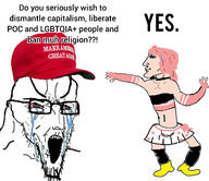 arm astolfo bloodshot_eyes cap chad chad_thundercock closed_mouth clothes crying donald_trump femboy glasses hair hat leg lgbt maga open_mouth pink_hair soyjak stretched_mouth stubble text variant:cryboy_soyjak virgin_vs_chad white_skin // 2227x1920 // 1.1MB