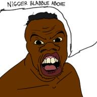 big_lips big_nose black_skin empty hair nigger open_mouth speech_bubble stubble subvariant:feralnigger variant:feraljak // 1200x1200 // 108.6KB