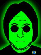 central_intelligence_agency eyebrows forehead_lines glasses glowing green_skin hair mouth_closed nose soyjak stubble trend:glowie variant:lennonjak // 600x800 // 31.5KB