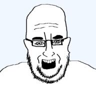 beard gape glasses open_mouth soyjak stubble variant:winejak // 400x400 // 11.8KB