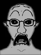 1soyjaks dark ear eyebrows glasses looking_at_you ominous open_mouth scared stubble subvariant:doctos tongue tongue_out variant:soyak white_eyes // 557x738 // 111.6KB