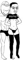 2soyjaks buff closed_mouth clothes full_body gay glasses hair smile soyjak stubble subvariant:wholesome_soyjak swolesome text variant:chudjak variant:gapejak // 717x1533 // 114.5KB