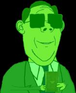 black_background clothes ear glasses glowing hair hand holding_object smile soyjak variant:protestantjak // 726x888 // 179.3KB