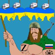 5soyjaks ak-47 beard brown_beard combat_helmet flag:russia flag:ukraine hand hanging helmet holding_brown_licorice holding_object jimmy_davis long_hair military murder muscles mustache nipple oink rope russia russo_ukrainian_war smile suicide tranny ukraine variant:cobson variant:jimmy_davis ytp z_(russian_symbol) // 1000x1000 // 333.1KB