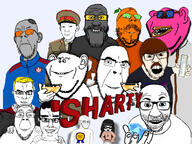 admin award barneyfag bobo_the_sharty_janny buff chud_troon_alliance clothes collar_tabs communism doll_(user) epaulettes female friendship froot gem glasses holding_gem holding_object kuz leaf lee_goldson marvel max_(user) nate overalls smile soot soot_colors soviet_army_uniform soyjak soyjak_party stubble subvariant:chudjak_front subvariant:feralsquirrel subvariant:impish_amerimutt subvariant:muscular_chud subvariant:wholesome_soyjak toast trend:squirreljakking variant:bernd variant:chudjak variant:cobson variant:el_perro_rabioso variant:feraljak variant:gapejak variant:impish_soyak_ears variant:kuzjak variant:soyak variant:soytan wine wink // 1125x843 // 357.1KB