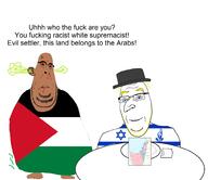 2soyjaks arab blond bloodshot_eyes blue_eyes clothes fart flag hat israel jewish_nose jews map muslims palestine subvariant:blobson subvariant:hornyson subvariant:nucob table variant:cobson // 1934x1672 // 159.1KB