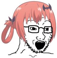anime glasses hair open_mouth ornament satania soyjak stubble variant:soyak // 4076x4136 // 1.1MB