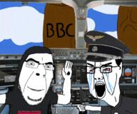 2soyjaks 9_11 airplane animated arm bbc beavis_and_butthead bloodshot_eyes clothes crying drawn_background explosion glasses hand hands_up hat hat_ornament irl_background my_bloody_valentine nazism open_mouth peaked_cap pilot pointing queen_of_spades smile soyjak stubble tattoo totenkopf tshirt variant:chudjak variant:cobson // 755x629 // 7.3MB