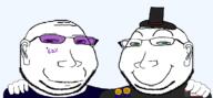 2soyjaks 60percent_(user) award bald closed_mouth clothes ear friendship glasses green_eyes hat name_tag namefags no_more_brother_wars stubble subvariant:massjak tattoo tinted_glasses tvrkicwvrriorforyuo variant:gapejak // 2600x1200 // 213.0KB