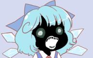anime black_skin blue_hair cirno clothes deformed glowing glowing_eyes hair hat inverted open_mouth soyjak stubble subvariant:soyak_(crazed) thougher touhou variant:soyak video_game // 398x250 // 51.0KB