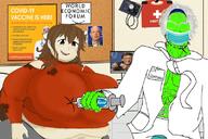 arm aspie bbw bill_gates brown_eyes brown_hair buff clothes coronavirus_pandemic doctor facemask fat first_aid glowie glowing_eyes glowing_glasses green_eyes green_skin grey_hair hand holding_object holding_syringe irl klaus_schwab name_tag necktie obese pfizer poster schizie soyjak stubble subvariant:dr_soystein sweating syringe variant:markiplier_soyjak white_skin world_economic_forum // 800x533 // 149.4KB