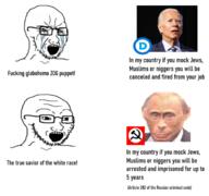 bloodshot_eyes comic communism crying democrat glasses hammer_and_sickle monkey_putin open_mouth soyjak stonetoss stubble text variant:soyak vladimir_putin // 700x658 // 248.4KB