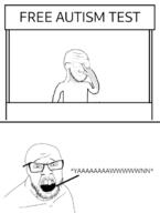 2soyjaks arm autism closed_mouth glasses glowing_glasses hand mustache open_mouth smile smug soyjak stand stubble text variant:feraljak variant:soyak yawn // 512x676 // 49.4KB