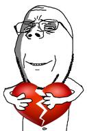 arm bald broken broken_heart glasses hand heart holding_object looking_down nose ominous sad shadow smile stubble subvariant:wholesome_soyjak teeth variant:gapejak white_background white_skin wrinkles // 676x1021 // 140.3KB
