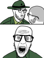 2soyjaks clothes drill_sergeant full_metal_jacket glasses hat movie open_mouth shaved soyjak stubble variant:nerdjak variant:unknown // 739x987 // 110.7KB