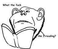 book closed_mouth ear frown soyjak stubble text variant:impish_soyak_ears // 928x783 // 97.9KB