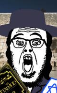 clothes glasses hair irl_background isreal jewish_star kike open_mouth stubblewreath suit torah variant:waljak // 412x665 // 200.0KB