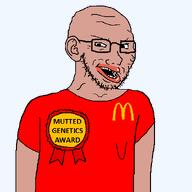 amerimutt arm award badge ear glasses mcdonalds mutt mutt_lips red_shirt ribbon smirk smug soyjak stubble subvariant:soyak_(smug) subvariant:soyak_ears text variant:soyak // 600x600 // 11.0KB